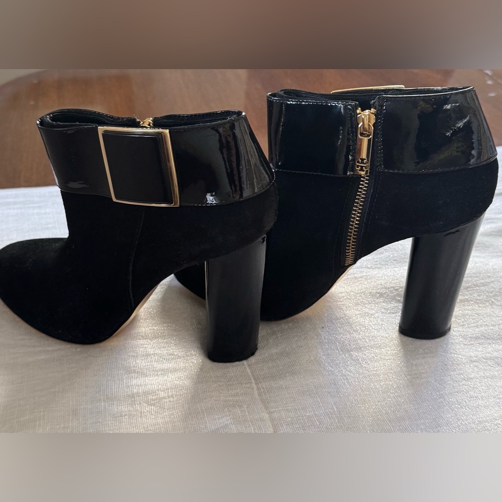 TORY BURCH Black Suede and Patent Leather Buckle Booties EUC - Picture 8 of 13